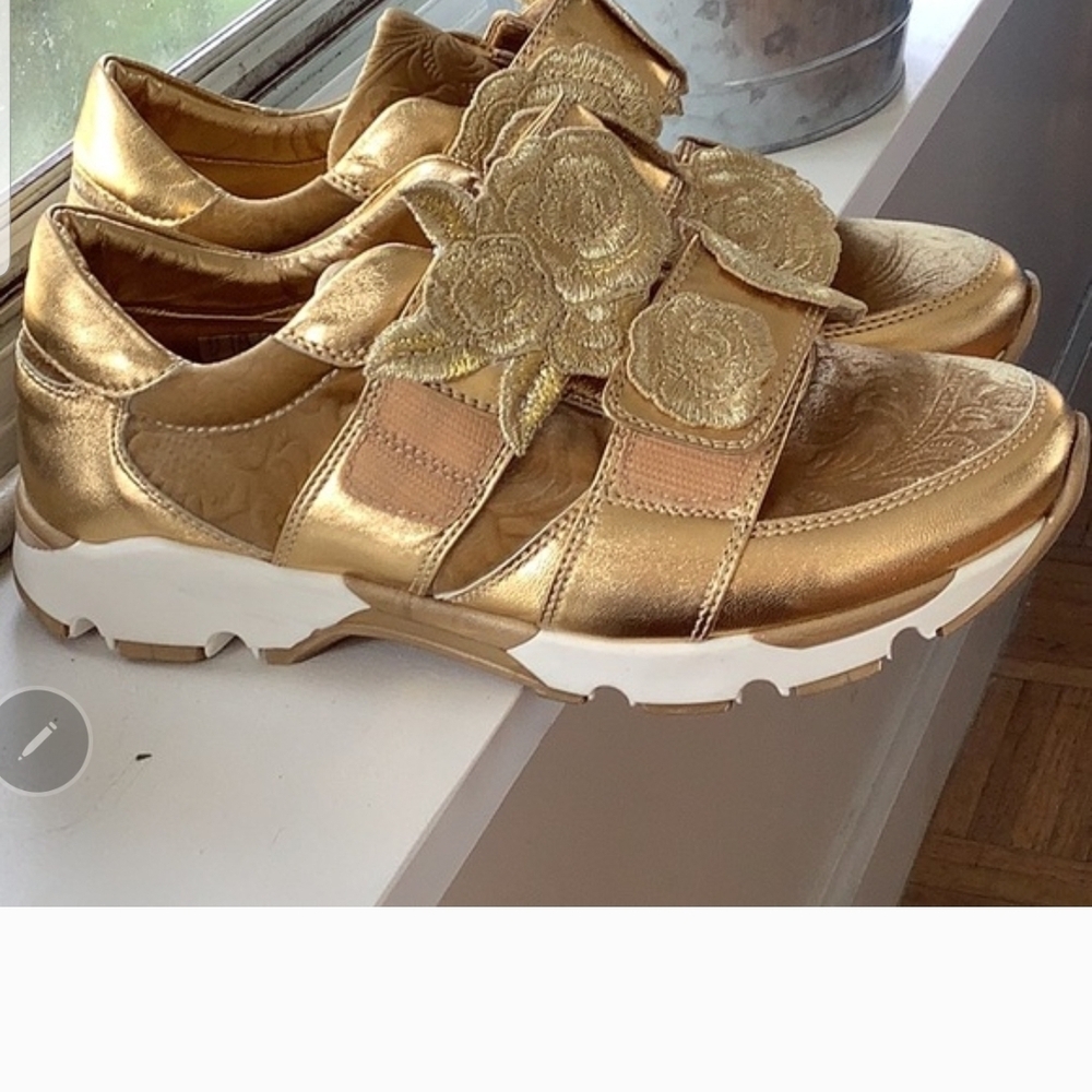 Gold Floral Women's Sneakers